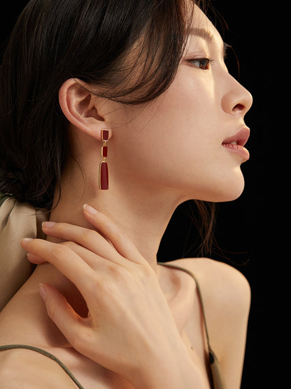 Crimson Enamel Drop Earrings