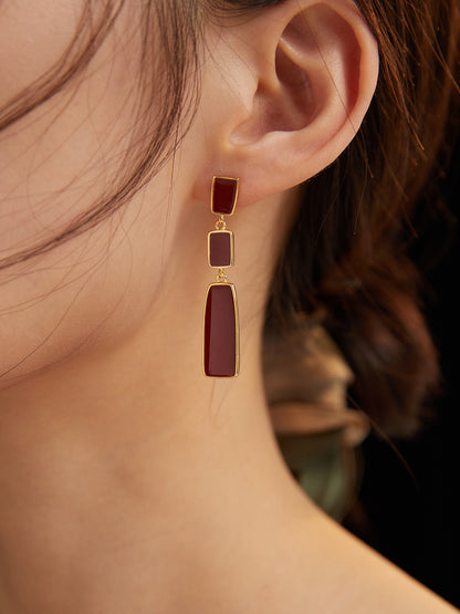 Crimson Enamel Drop Earrings