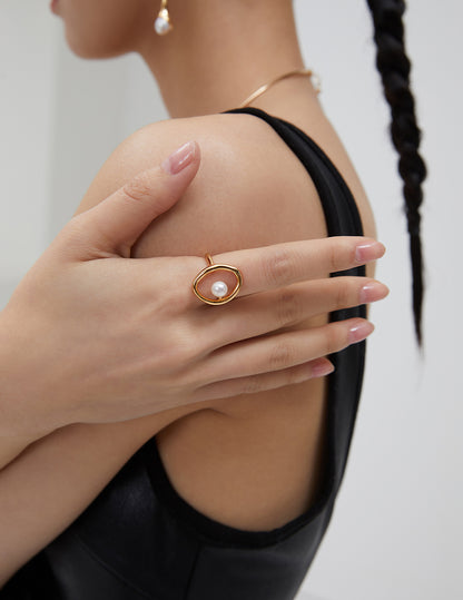 Minimalist Pearl Silver Ring