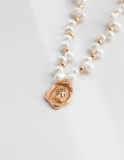 Timeless Pearl Necklace with Wax Seal Pendant