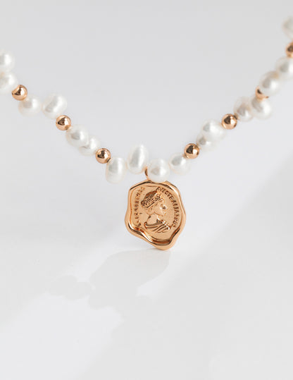 Timeless Pearl Necklace with Wax Seal Pendant