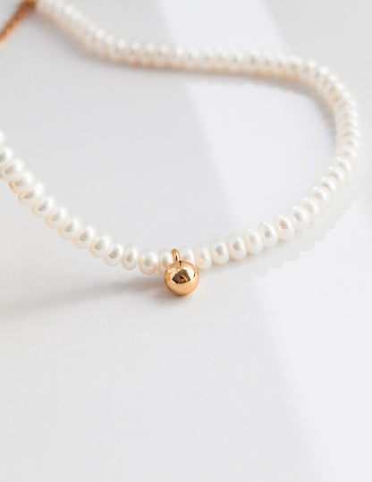 Gold Bead and Pearl Necklace