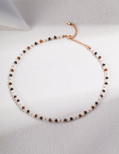 Silver Tiger Eye and Onyx Necklace