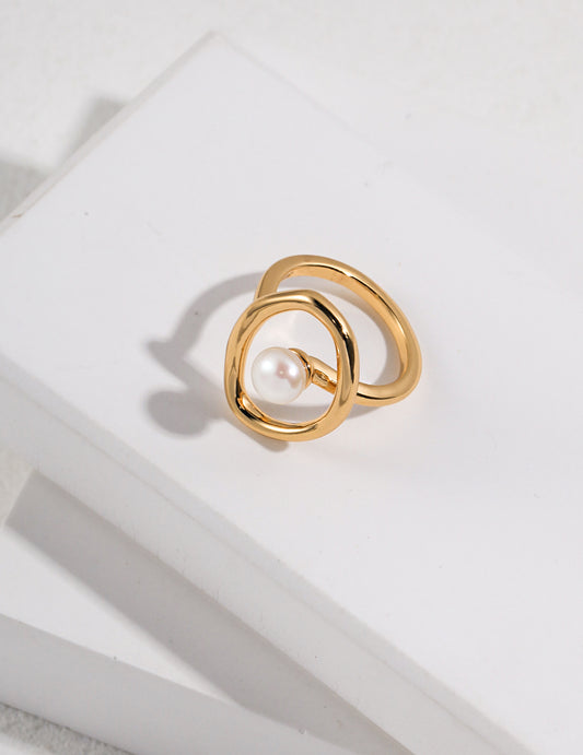 Minimalist Pearl Silver Ring