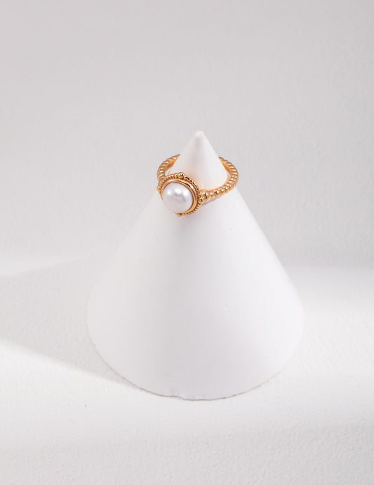 Classic Pearl Adjustable Silver Ring