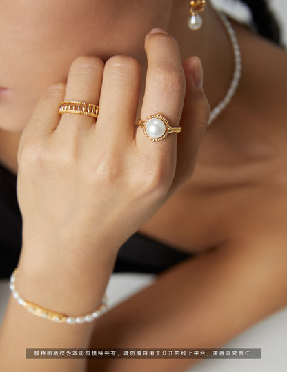 Classic Pearl Adjustable Silver Ring