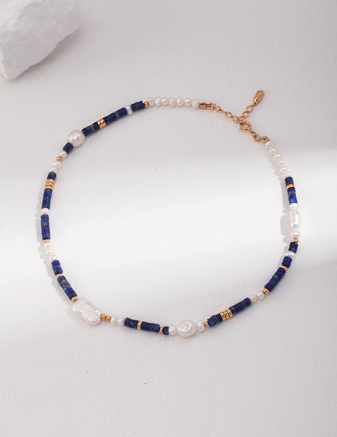 Midnight Blue Lapis Lazuli and Pearl Silver Necklace