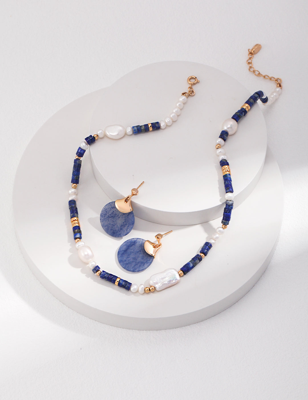 Midnight Blue Lapis Lazuli and Pearl Silver Necklace