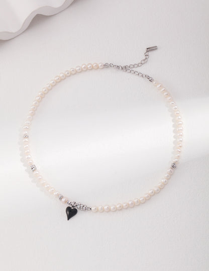 French-Style Heart Pearl Necklace and Bracelet Set