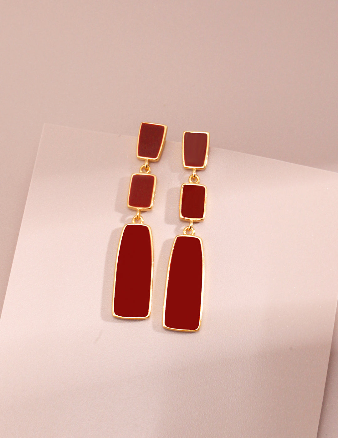 Crimson Enamel Drop Earrings