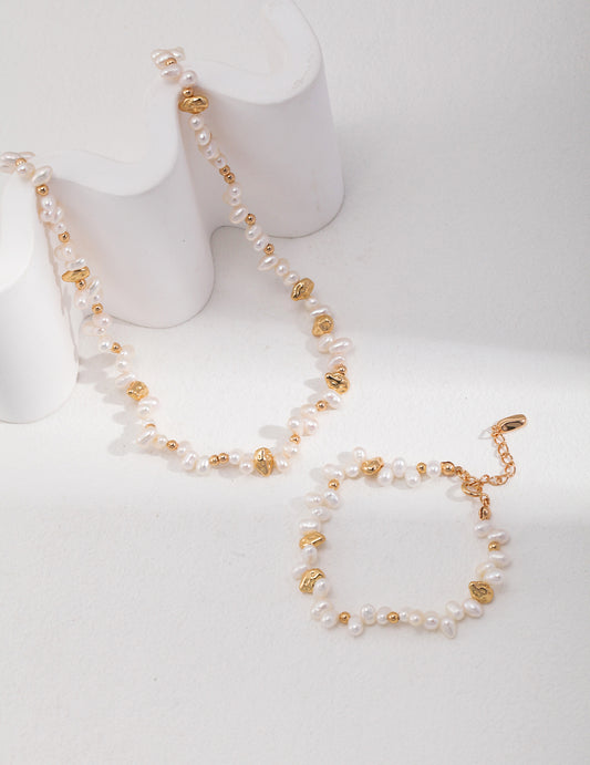 Natural Petal Pearl Bracelet & Necklace Set