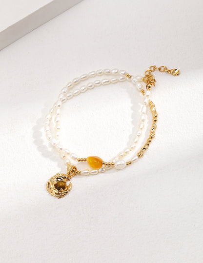 Tropical Tiger Eye and Pearl Necklace