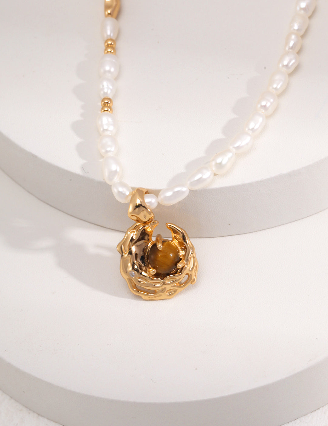 Tropical Tiger Eye and Pearl Necklace