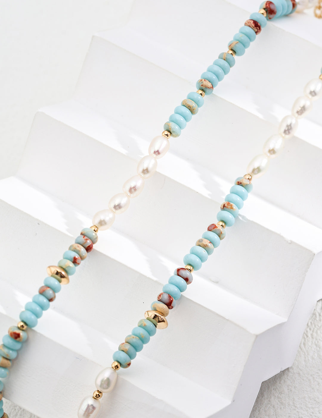 Fresh Pearl and Blue Stone Silver Necklace