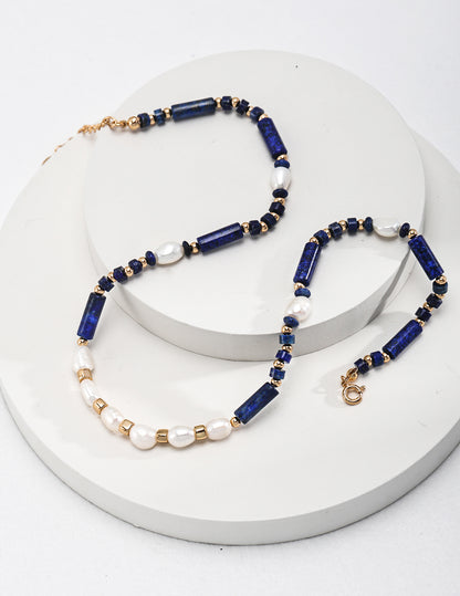 Lapis Lazuli & Pearl Silver Necklace