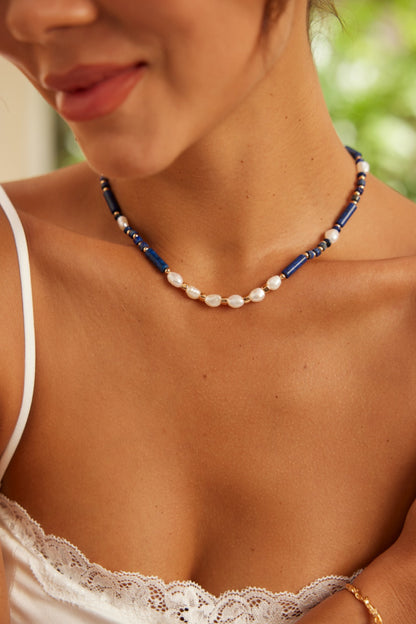 Lapis Lazuli & Pearl Silver Necklace