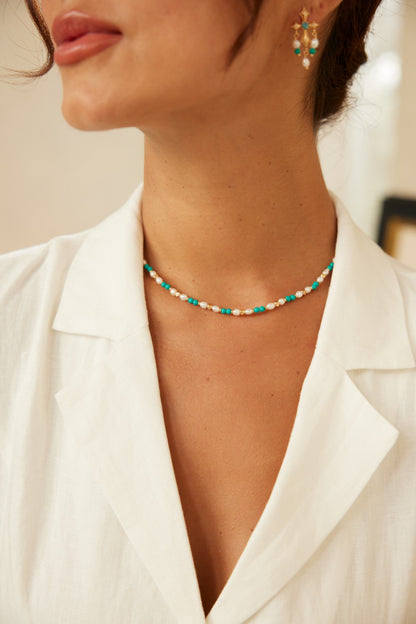 Silver Pearl & Turquoise Necklace